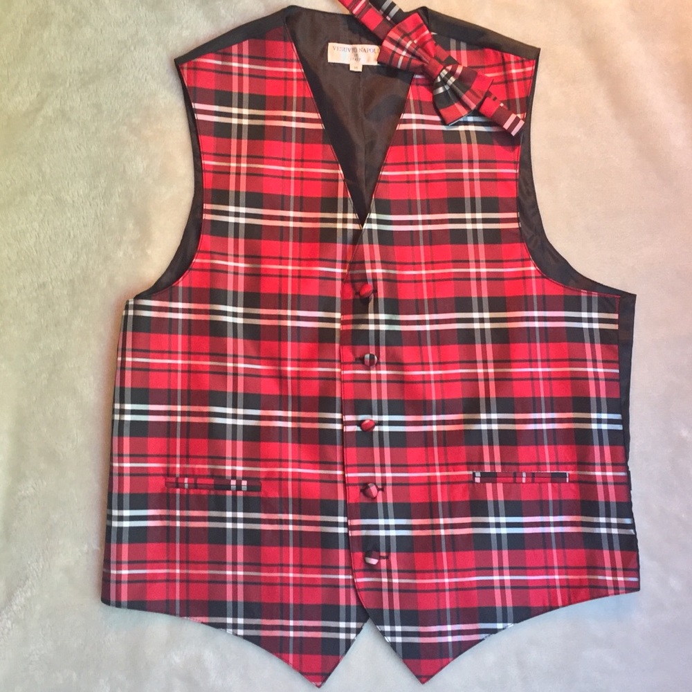 Red Plaid Vest and Bow Tie
